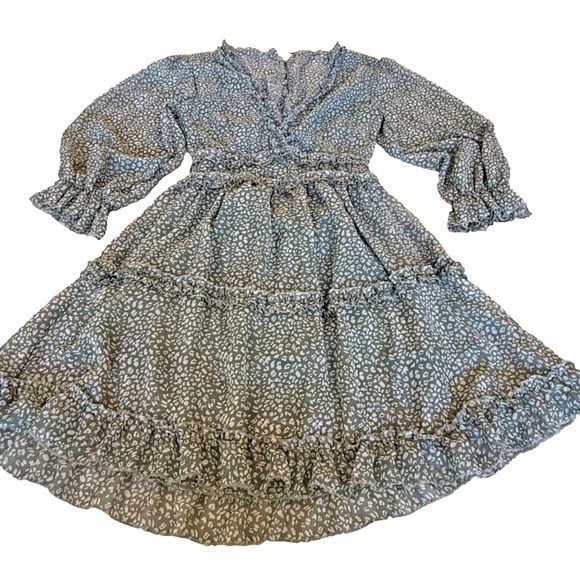 Women's Ruffled Backless Lightweight Boho Dress; Green; 3/4 Sleeve; Small - Picture 1 of 4